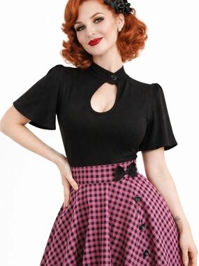 Women's Black Keyhole Blouse with Vintage Collar